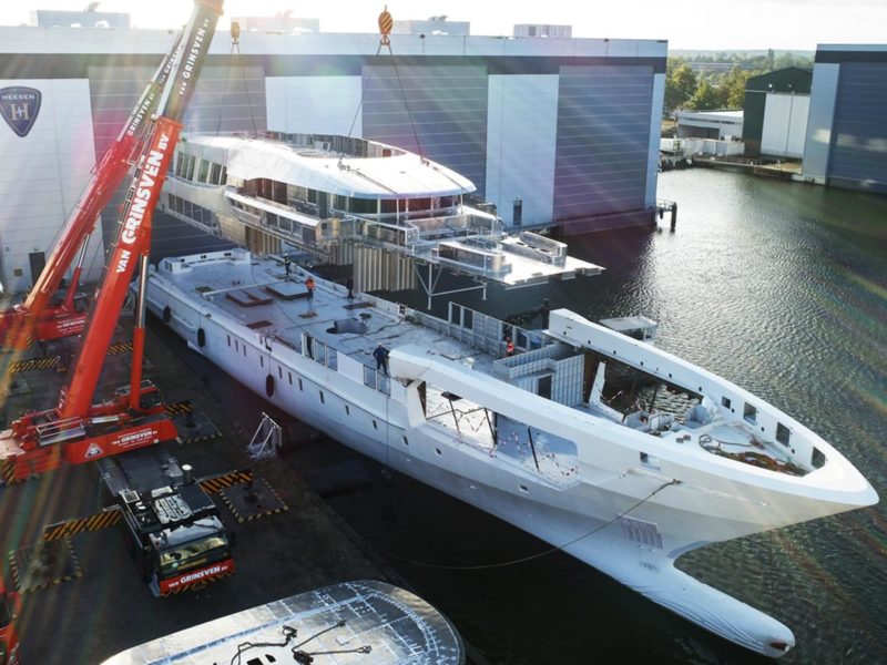 60-metre Steel Project Falcon hull and superstructure have now been joined together - Heesen Yachts